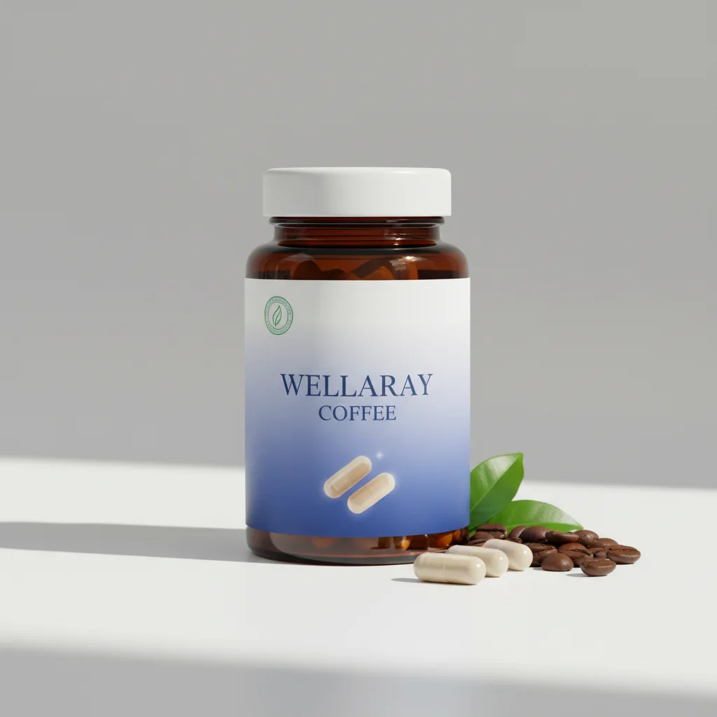 Wellaray Coffee Nahrungsergänzungsmittel - Produktverpackung, schwarze Schachtel mit pinken und lila Akzenten, 20 Sachets
